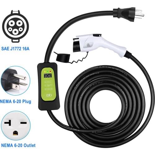 WonVon Level 2 EV Car Charger J1772 Portable EVSE Electric Vehicle Charger 100V-240V 16A w/ NEMA 5-15 US Plug 24.6FT 7.5M Cable