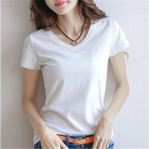 Basic T-Shirt Summer Solid Color T Shirt Women Short Sleeve O-Neck Casual Slim Tee Shirt Camiseta Feminina Black White