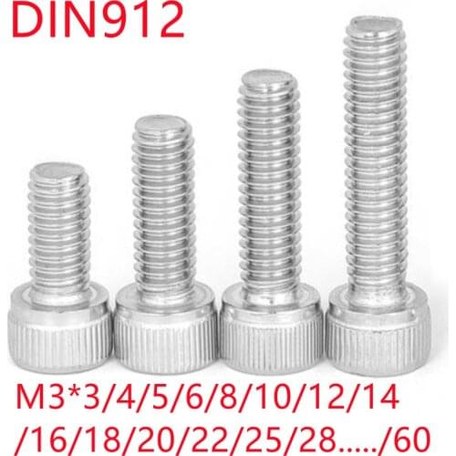 DIN912 M3 Bolt 304 Stainless Steel Hex Socket Screw M3*5 6 8 10 12 22 25 30 35 40 45mm Hexagon Socket Head Cap Bolt M3