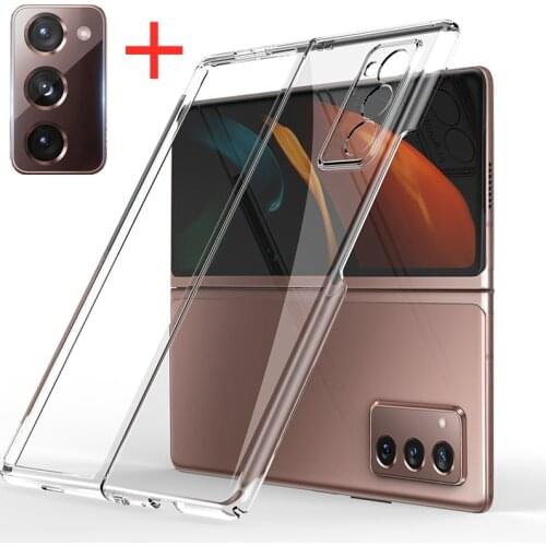 For Samsung Z Fold 2 Case with Camera Protector Glass Transparent Front Back Cover Hard Bumper on Galaxy Z Fold2 Full Protection