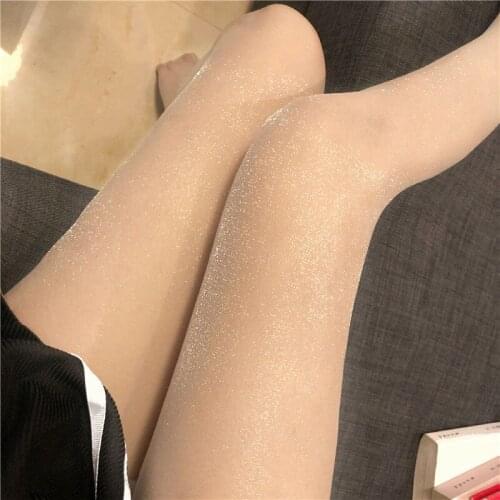 2021 Sexy Womens one Crot Elastic Magical Stockings Anti Hook Sexy Pearl Tights Oil Shiny One Line Crotch Stockings For Women