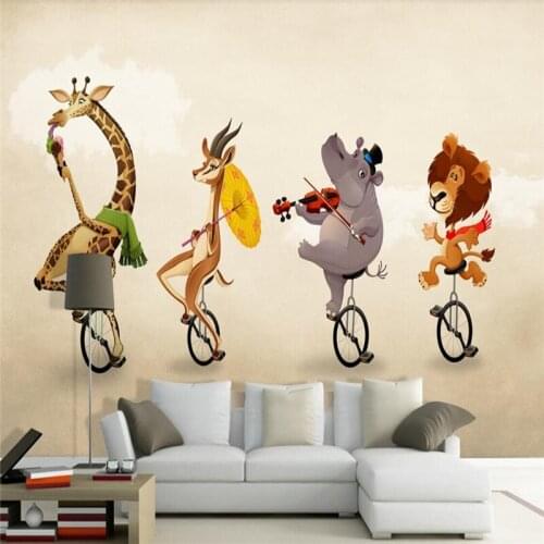 European-style giraffe elk hippopotamus lion ride childrens room wall professional production wallpaper murall