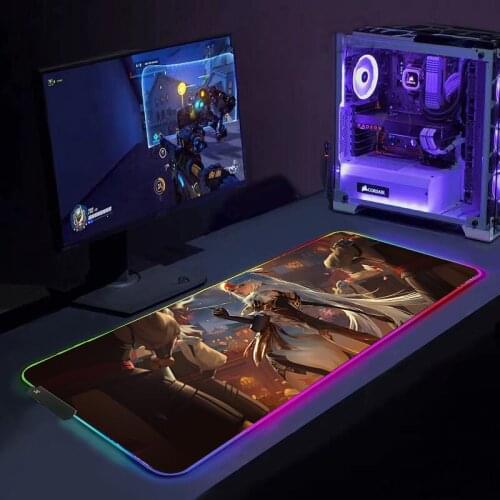 Genshin Impact RGB Gaming Mouse Pad Large Size Colorful Luminous Computer Desktop Colors LED Light Desk Mat Gaming Keyboard pad