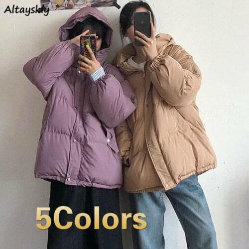 Short Style Parkas Women 2020 Winter Hooded Oversize Solid Korean Style Fashion Stylish Outwear Womens Coats Ulzzang Chic Female