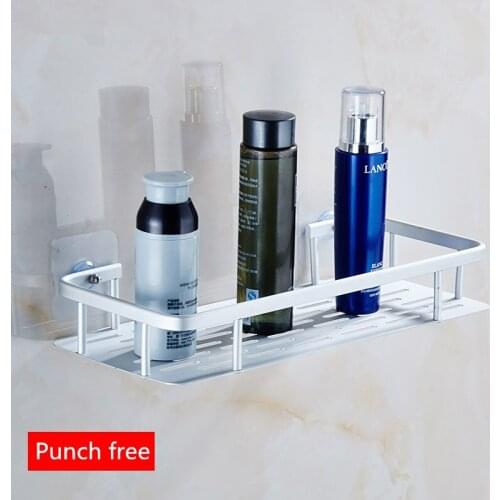 Kitchen Bathroom Bathroom Creative Shelf Sucker Wall Mounted Space Aluminum Storage Shelf Single Layer Nails No Punch Hook