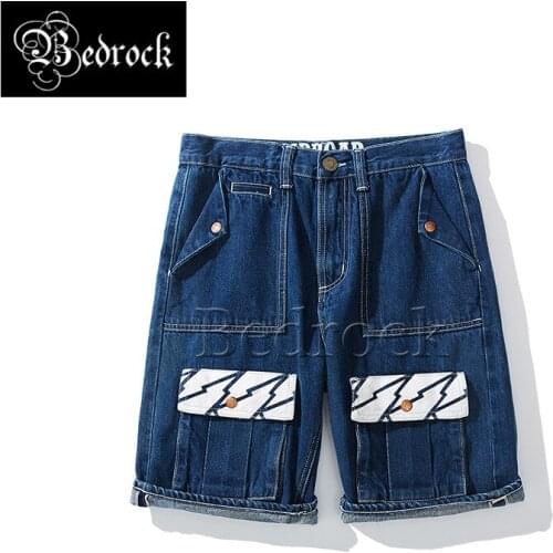MBBCAR 13oz blue Raw Denim Shorts washed Summer Ami Kaki Knee length denim shorts Multi-pocket print casual shorts for men 551