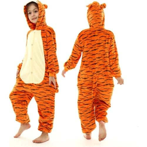 Cute Kids Baby Tiger Kigurumi Animal Animal Cosplay Onesie Homewear Pajamas Flannel Cartoon Party Costumes Jumpsuits Zipper