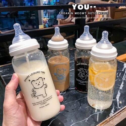 Cute Bear Nipple Cup kawaii water bottle for Girls kids Portable drinking bottles with Straw BPA free