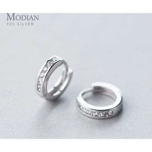 Modian Genuine 925 Sterling Silver Round Circle Clear CZ Hoop Earrings for Women Fashion Earrings Sterling Silver Jewelry Gift