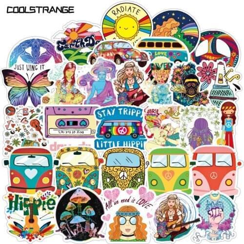 100Pcs/Pack Colorful Peace Hippie Stickers For Luggage Motorcycle Skateboard Bicycle Laptop Suitcase Guitar Car Stickers