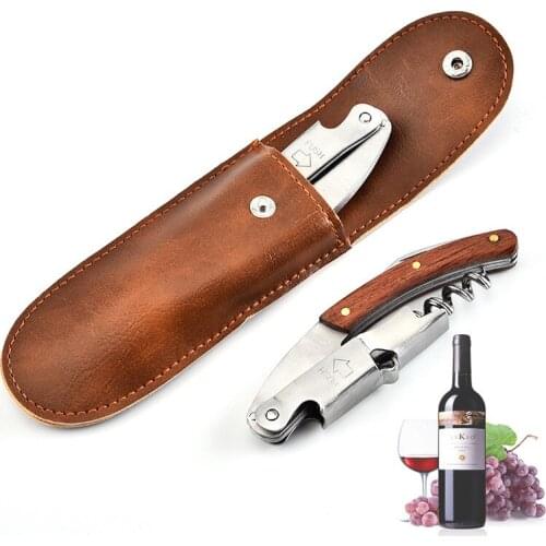 Stainless Steel Corkscrew Wine Bottle Opener with Knife Wooden Handle Beer Bottle Opener Keychain Bar Accessories Kitchen Tools