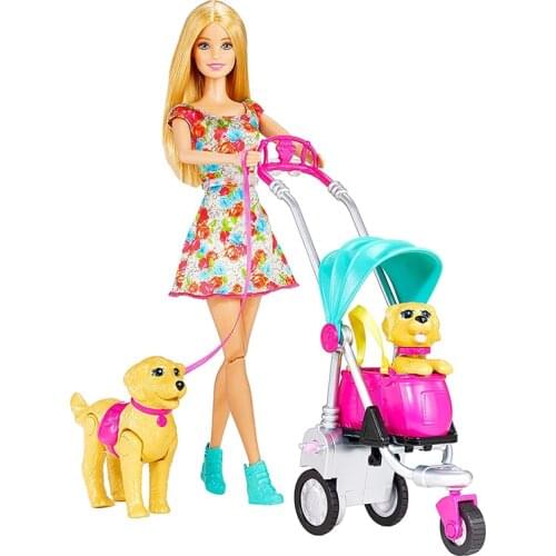 Genuine Barbie doll pet dog stroller set girl toy play house mom baby simulation children gift