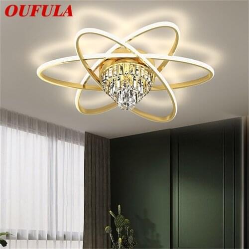 OUFULA Brass Ceiling Light Modern Creative Luxury Crystal Lamp LED Fixtures Decorative For Home