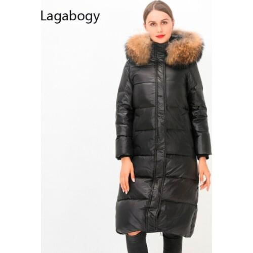 Lagabogy 2021 New Winter Coat Women Hooded Long Warm Parkas White Duck Down Jacket Female Waterproof Thick Overcoat Snow Outwear
