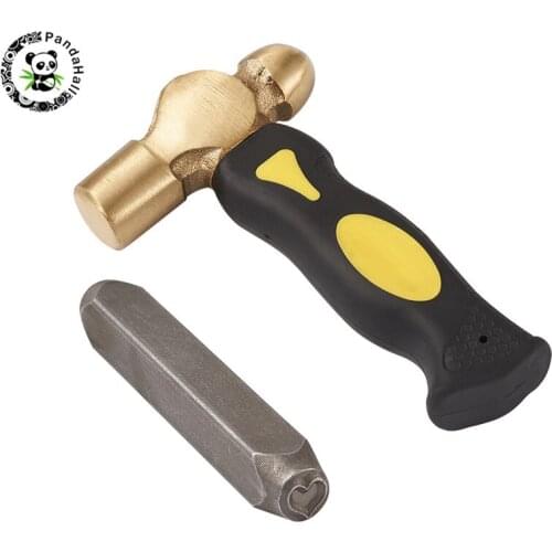 Pandahall 1 Set DIY Jewelry Sets Brass Hammers and Carbon Steel Stamps for Jewelry Findings Making Tools 160x92mm