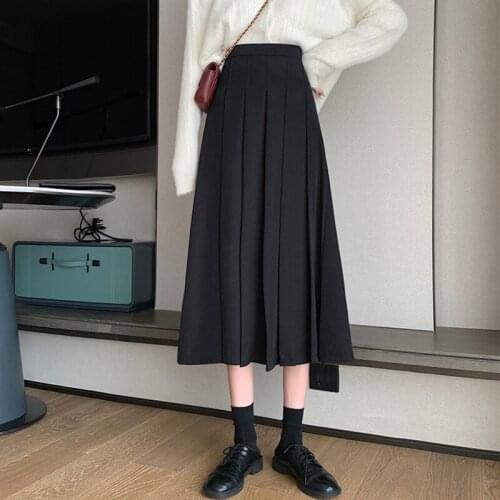 Pleated skirt womens autumn and winter skirts 2020 new high waist slim A-line skirt salt series long skirt
