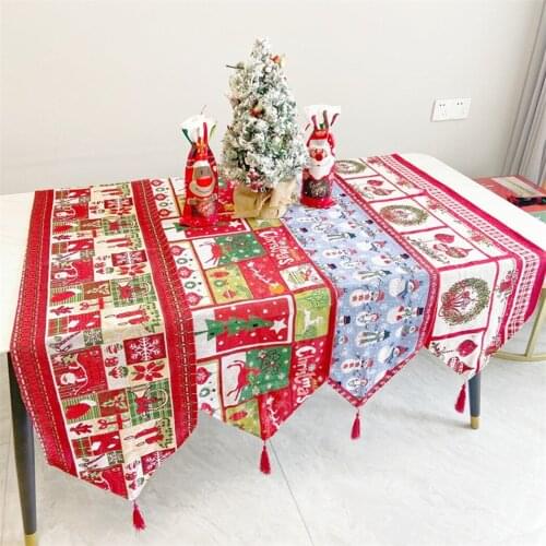 Christmas Table Runner Gift Linen Elk Snowman Tablecloth Decor For Home 2022 Xmas Ornaments New Years Decor 2022 Navidad