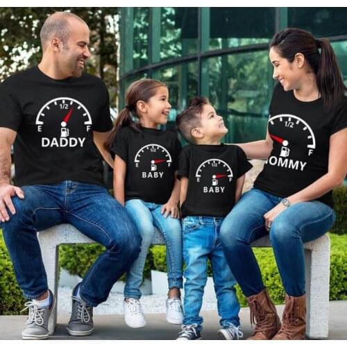 Family Of Three Parent Child Printing Clothes Clock Cartoon printing Clothes Matching Family Outfits Short-Sleeved T-shirt