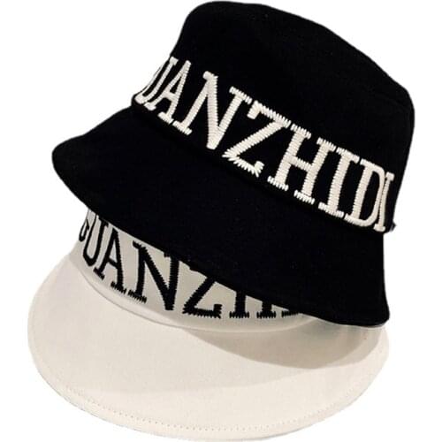 Unisex New Summer Street Hip Hop Basin Hat Women Letter Embroidery Twill Cotten Narrow Brimmed Panama Man Japanese Fisherman Cap