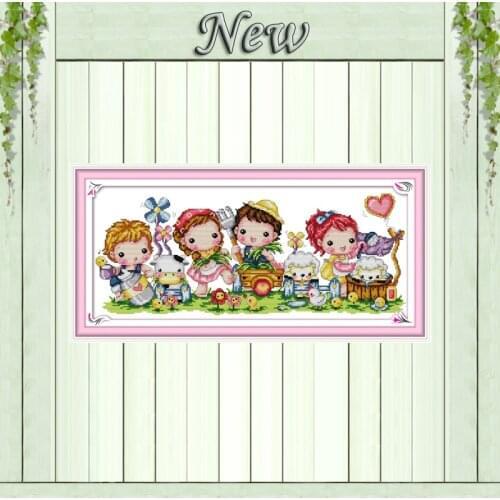 Happy childhood lovely baby girl decor painting counted print on canvas DMC 14CT 11CT Cross Stitch Needlework Set Embroider kits