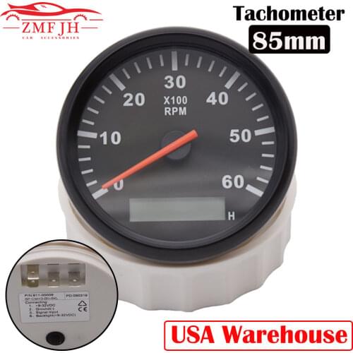 6000PRM Boat Tachometer With LCD Hourmeter 85mm Tachometer Gauge REV Counter For Diesel Gasoline Engine Marine Car Tach Meter