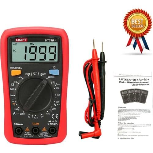 UNI-T UT33B+ Digital Multimeter Manual Range AC DC 200mV~600V Voltage Meter DC 10A Current Tester Resistance Meter