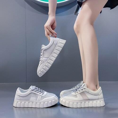 Mesh Thick-soled White Shoes Womens Hollow Lace-up 2021 Summer New Platform Tide Shoes Casual Sports Shoes