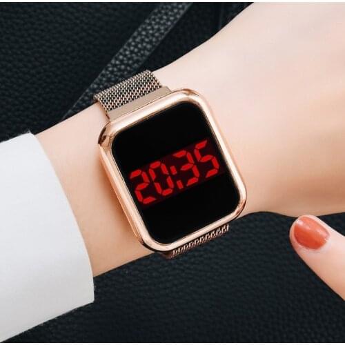 Ladies Square Head Multi-function Electronic Watch Quartz Watch Student Outdoor Sports Touch Screen Red Light Electronic Watch