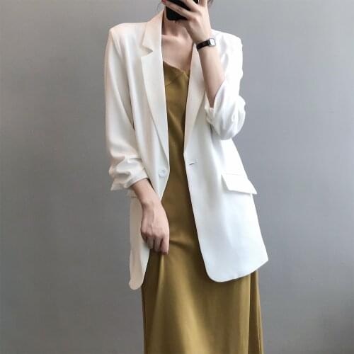 Autumn Solid Color Elegant Office Ladies Blazer Women Jackets Korean Style Summer Female Loose V-neck Long Sleeve Cardigan Coats