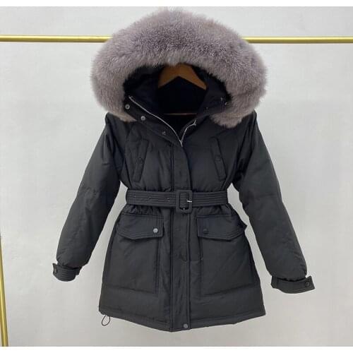 2021 Women Down Jacket 2021 Winter 90% Duck Down Coat Real Fox Fur Hooded Female Puffer Feather Parkas With Belt Outwear