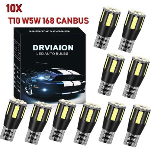 10Pcs T10 Led Canbus W5W Led Bulbs 168 194 White Signal Lamp Dome Reading License Plate Light Car Interior Lights Parking Lights