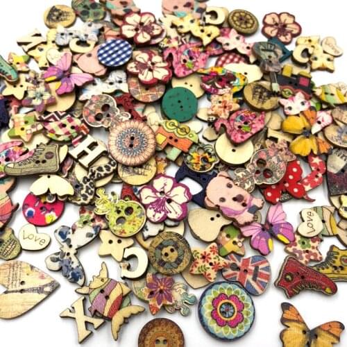 30 pcs Animal Wood Sewing Buttons Scrapbooking Heart/Butterfly/Owl/Gog/Bird/Flowers WB527
