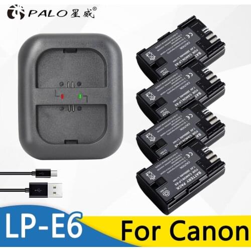 Palo 4pc LP-E6 LP E6 LPE6 Rechargeable Camera Battery+USB Dual Charger For Canon EOS 5DS 5D Mark II Mark III 6D 7D DSLR EOS 5DSR
