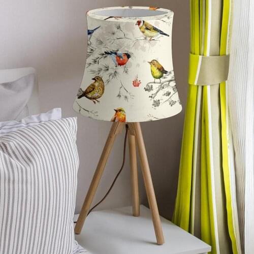 Lampshade Bird Watercolor Design Pattern Drum Lamp Shade for Table Lamp Art Deco Simple Style Lampshade Stretch Cloth Lampshell
