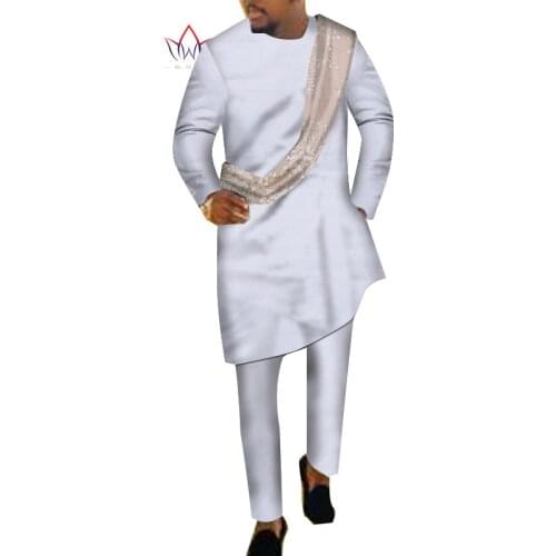 Bazin Riche African Traditional Clothing for Men Tracksuit Long Sleeve Shirts and Ankara Pants Dashiki Outfits Crop Top Attire