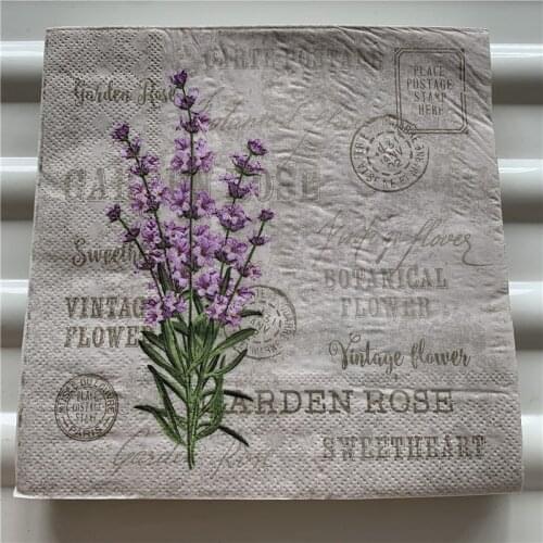 Vintage Napkin paper elegant tissue print purple flower lavender handkerchief decoupage servilletas wedding birthday party decor