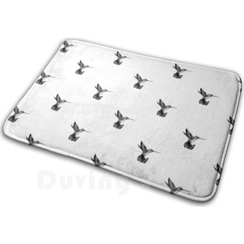 Black And White Hummingbird With Feather Detailing Soft Non-Slip Mat Rug 2479 Carpet Cushion Black White Bird Hummingbird