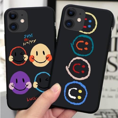 Cartoon Smile Face Black Silicone Phone Case For IPhone 12 Mini 11 Pro Max XR XS XSMax X 5 5S SE 2020 6 7 8 Plus TPU Cover