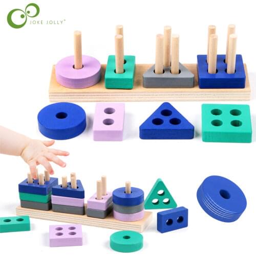 Wooden Montessori Toy Educational Building Block Toys Macaroon Column Color Shape Match Stacking Block Puzzle Children Toy DDJ