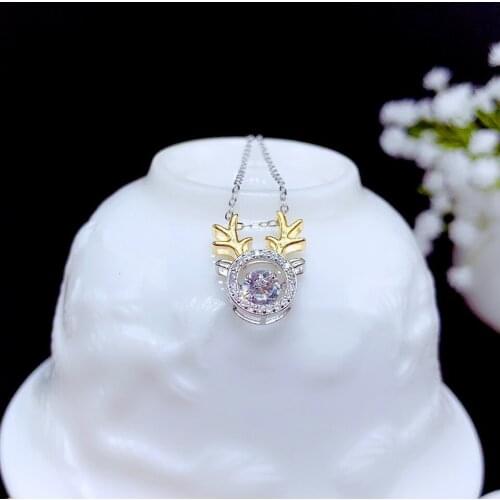 Exclusive Brilliant Cut Diamond Test 0.5 Carat Top Quality D Color Moissanite Deer Pendant Necklace Silver 925 Original Chains