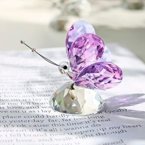 H&D Crystal Lavendar Butterfly Paperweight Figurine Ornament for Home Decor