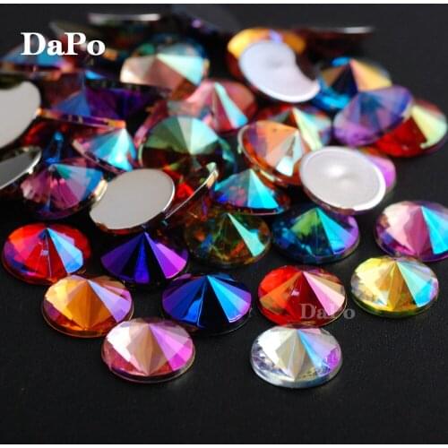 Hisenlee 10mm AB Colors Crystals Flatback Rhinestones Round Acrylic Strass Rivoli Stones for Dress Wedding Craft