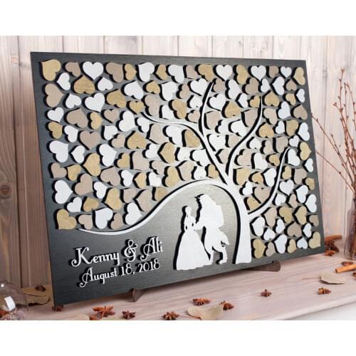 Personalized 3D Guest Book,Alternative Wood Heart Wedding Guestbook,Tree of Life Silhouette Rustic Wedding Decor,Rustic Wedding