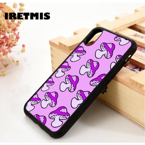 Iretmis 5 5S SE 6 6S TPU Silicone Rubber Phone Case Cover for iPhone 7 8 Plus X Xs 11 12 MINI Pro Max XR Purple Shrooms Pattern