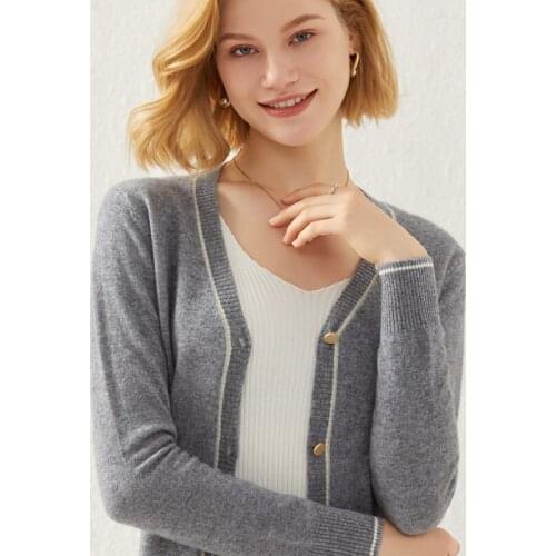 LHZSYY Spring and Autumn Wear 100% Pure Wool early Autumn Cardigan jacket, Womens Sweater, Autumn Wear V-Neck Cashmere Sweater