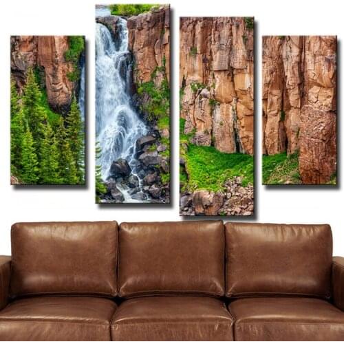 Cuadros Decoracion 4 Piece Upper Creek Falls Wall Painting Print On Canvas For Home Decor Ideas Paints Pictures Art No Framed