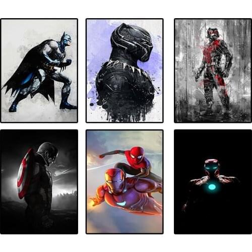 Marvel Superhero Poster Iron Man Captain America Action Movie Character Canvas Painting Childrens Room Home Decoration Gift Toy