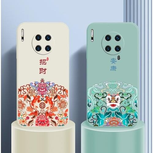 Chinese Auspicious Retro Palace Soft Gel Liquid Silicone Phone Cases For Huawei Mate30Pro Casing With Phone Straps
