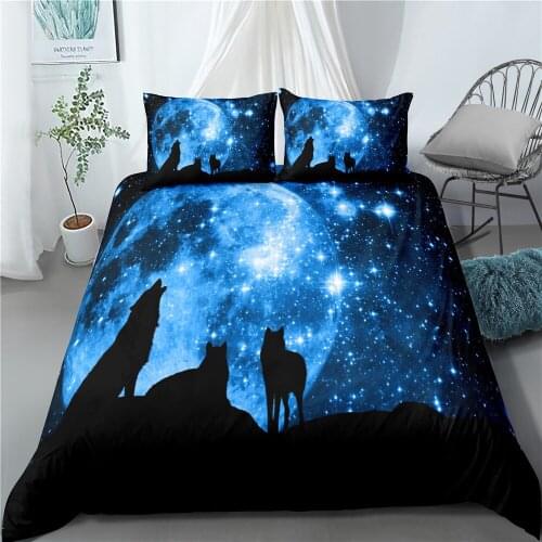 Wolf 3D Digital Printed Bedding Set Printed Bedding Cover 3 Piece Set Quilt Cover Set Quilt Cover Edredon Bedroom Decoration