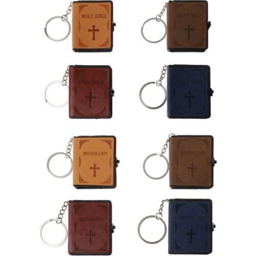 Book Leather Key Ring Miniature Paper Spiritual Christian Jesus Keychain 13MD